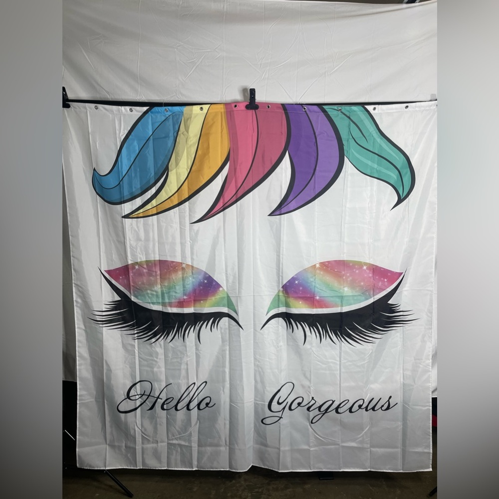 Rainbow Hello Gorgeous Unicorn Eyelash Photo Backdrop 6x6ft